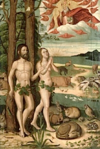 God granting dominion over Nature to Adam and Eve in the Garden of Eden